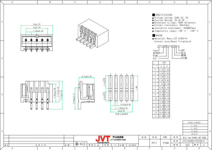 Molex 87439 1.5mm 피치 연결관 SMT 정각/수직 유형의 동등물