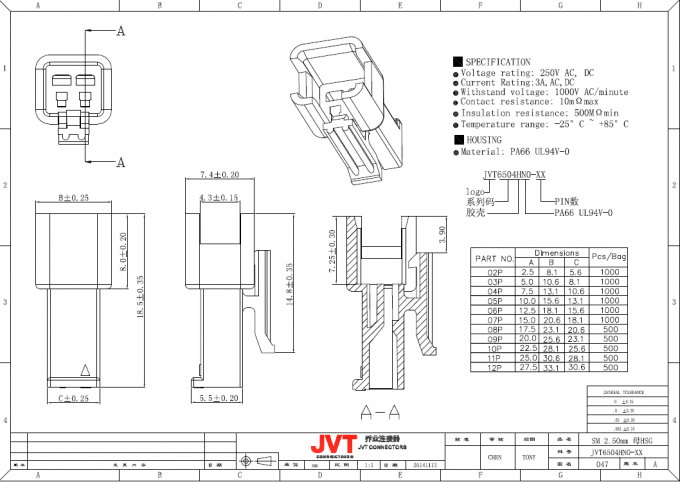 나일론 66 AWG #18 - 22 적용 가능한 철사를 위한 UL94V-0 주거 전력 공급 연결관